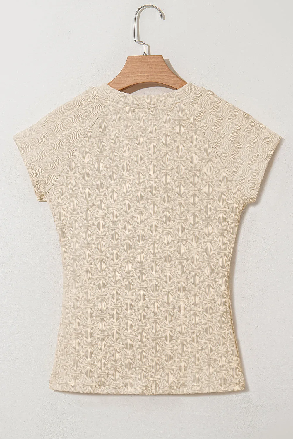 Beige Textured Crew Neck Cap Sleeve Slim Stretchy T-Shirt sold by eAura product image thumbnail 5