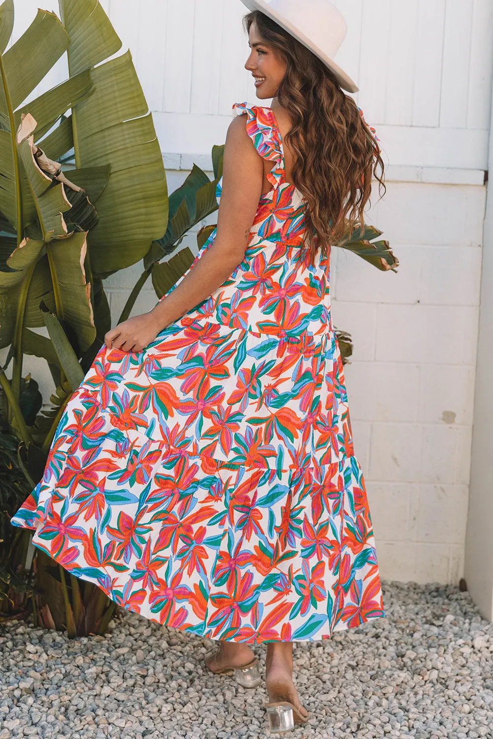 Red Boho Floral Ruffled Strap V Neck Maxi Dress sold by eAura product image thumbnail 2