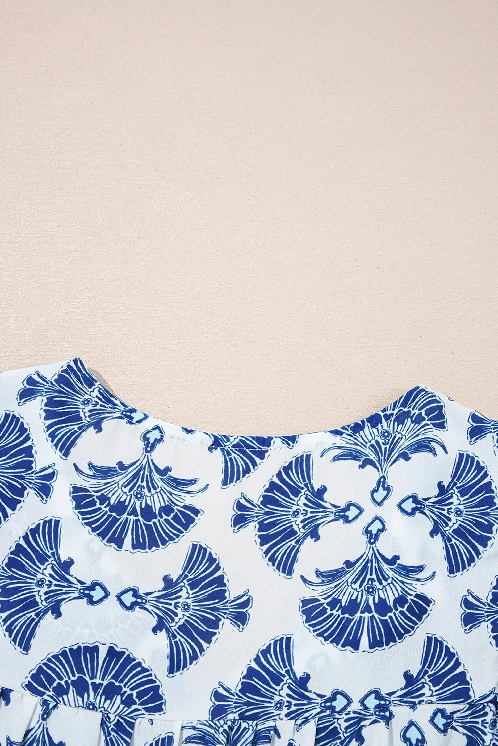 Blue Geometric Print Tassel Drawstring V-Neck Blouse sold by eAura product image thumbnail 5