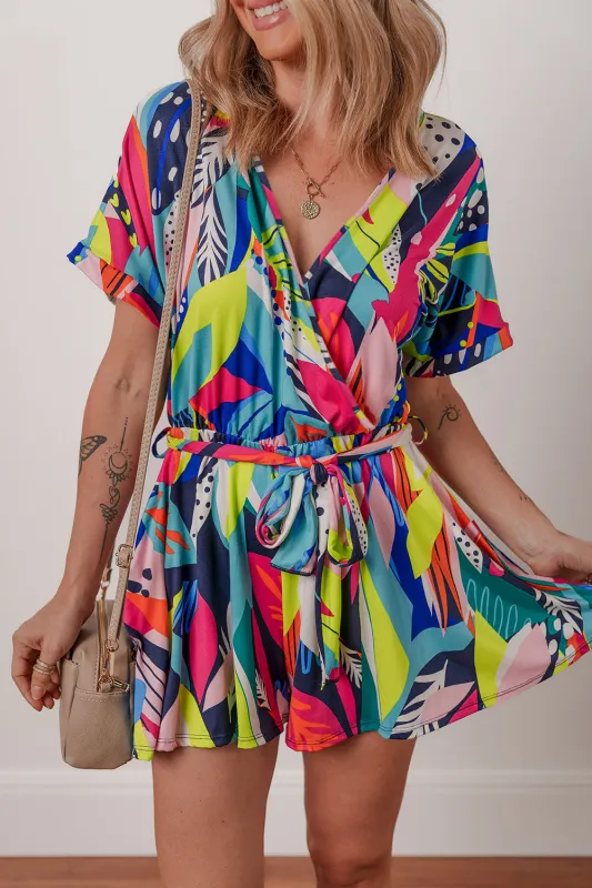Multicolour Tropical Printed Tie Waist Romper sold by eAura