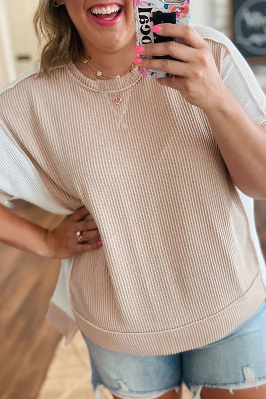 Rib Hi Low Plus Size Short Sleeve Top sold by eAura