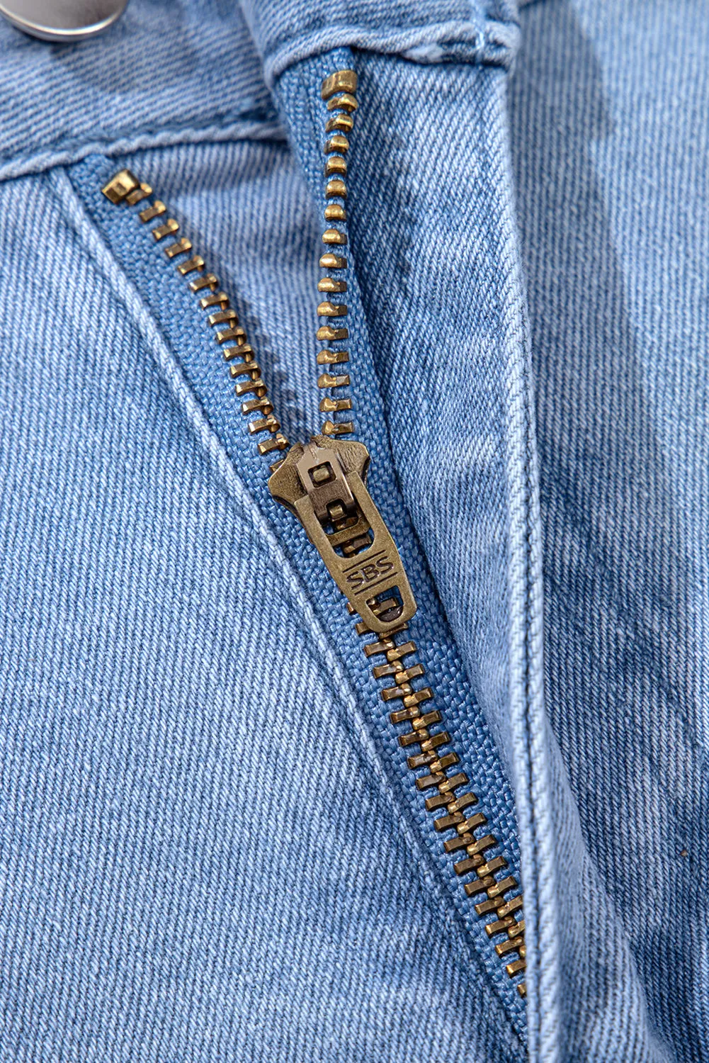 Dusk Blue Pleated Patchwork Wide Leg Lightweight Denim Shorts sold by eAura product image thumbnail 5