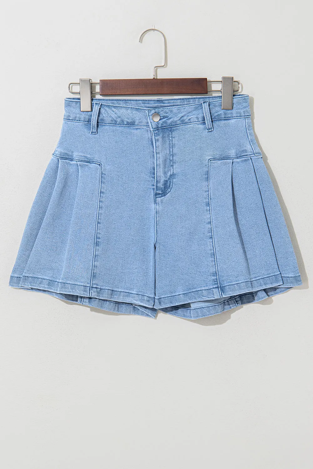 Dusk Blue Pleated Patchwork Wide Leg Lightweight Denim Shorts sold by eAura product image thumbnail 3