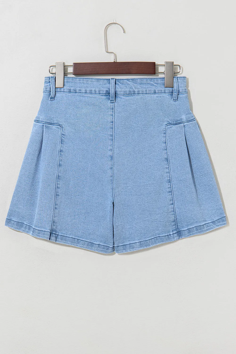 Dusk Blue Pleated Patchwork Wide Leg Lightweight Denim Shorts sold by eAura product image thumbnail 4