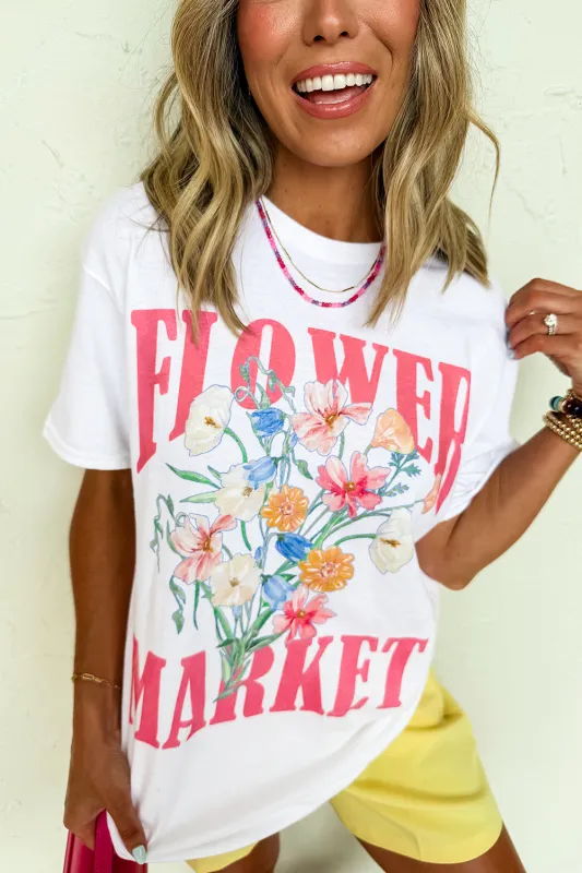 White FLOWER MARKET Graphic T Shirt sold by eAura