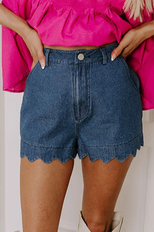Scalloped Hemline Acid Wash High Waist Denim Shorts sold by eAura