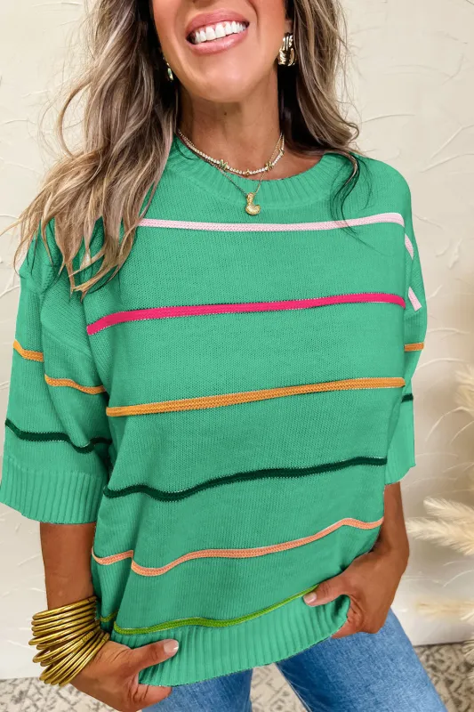Striped Half Sleeve Drop Shoulder Sweater sold by eAura