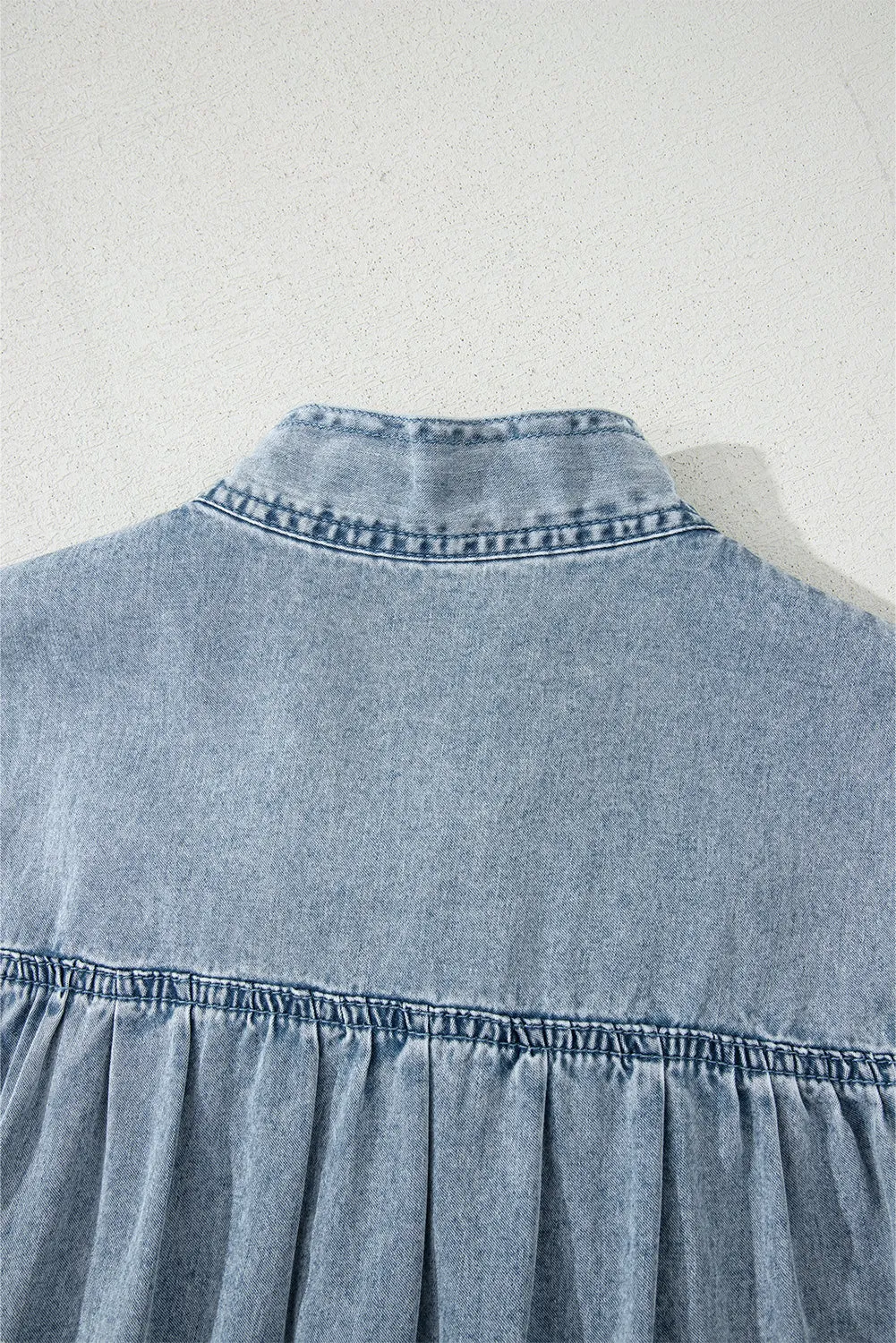 Bowknot Neck Sleeveless Ruffled Chambray Dress sold by eAura product image thumbnail 5
