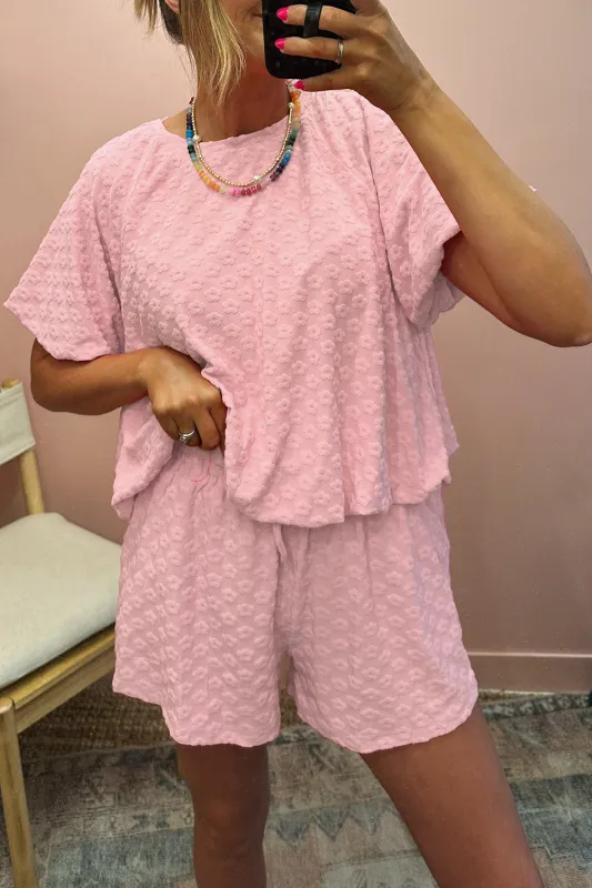 Coral Paradise Daisy Jacquard Textured Casual Short Co-ord Set sold by eAura