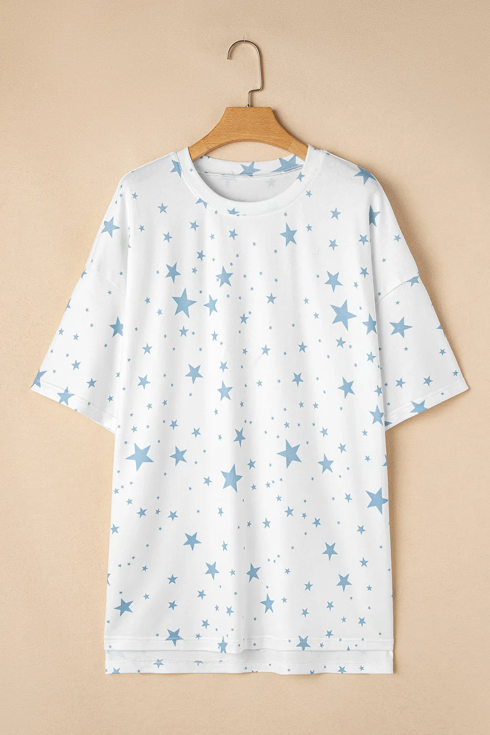 Blue Stars Print Drop Shoulder Oversized T Shirt with Slits sold by eAura product image thumbnail 4