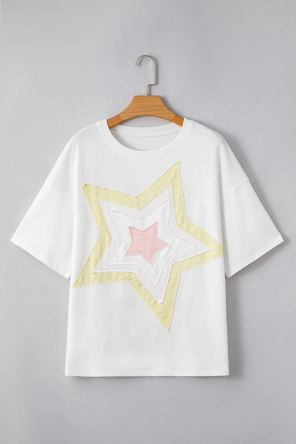 White Star Layered Patched Graphic Drop Shoulder Half Sleeve Loose Tee sold by eAura product image thumbnail 4