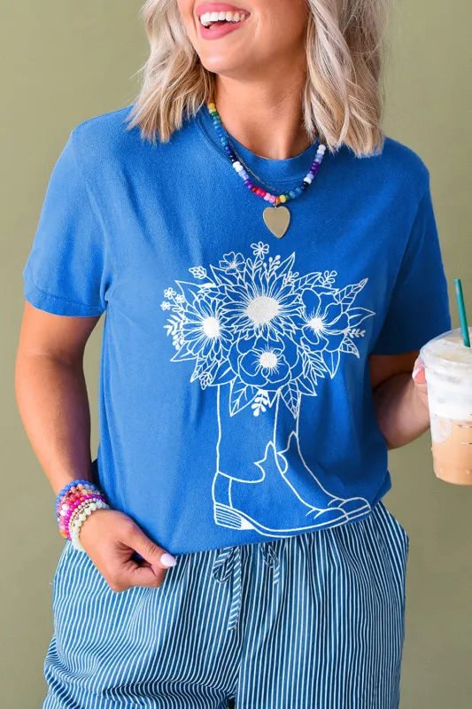 Blue Sunflower Boots Graphic Western Fashion T Shirt sold by eAura