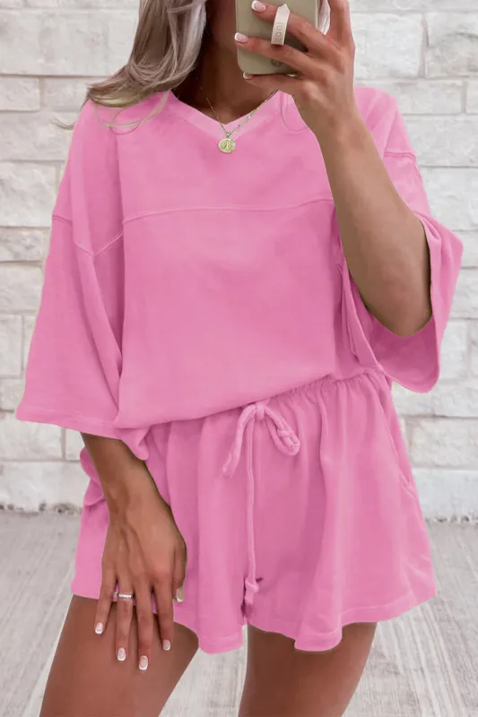 Baggy V Neck Half Sleeve Tee and Shorts Co-ord Set sold by eAura