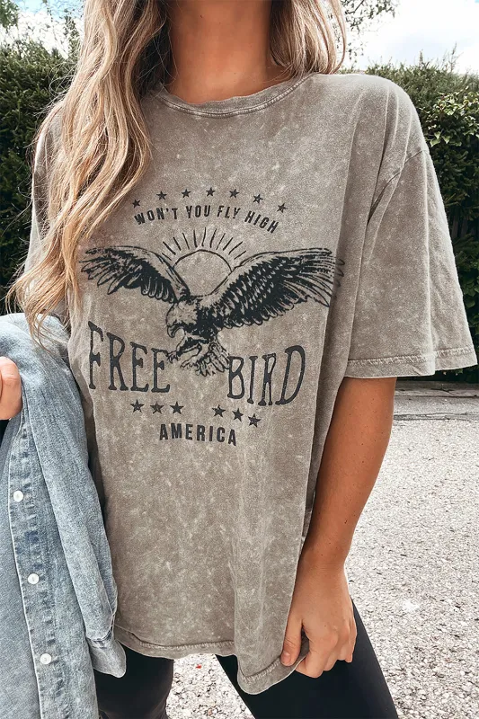 Parchment Mineral Washed FREE BIRD America Letter Graphic T-Shirt sold by eAura