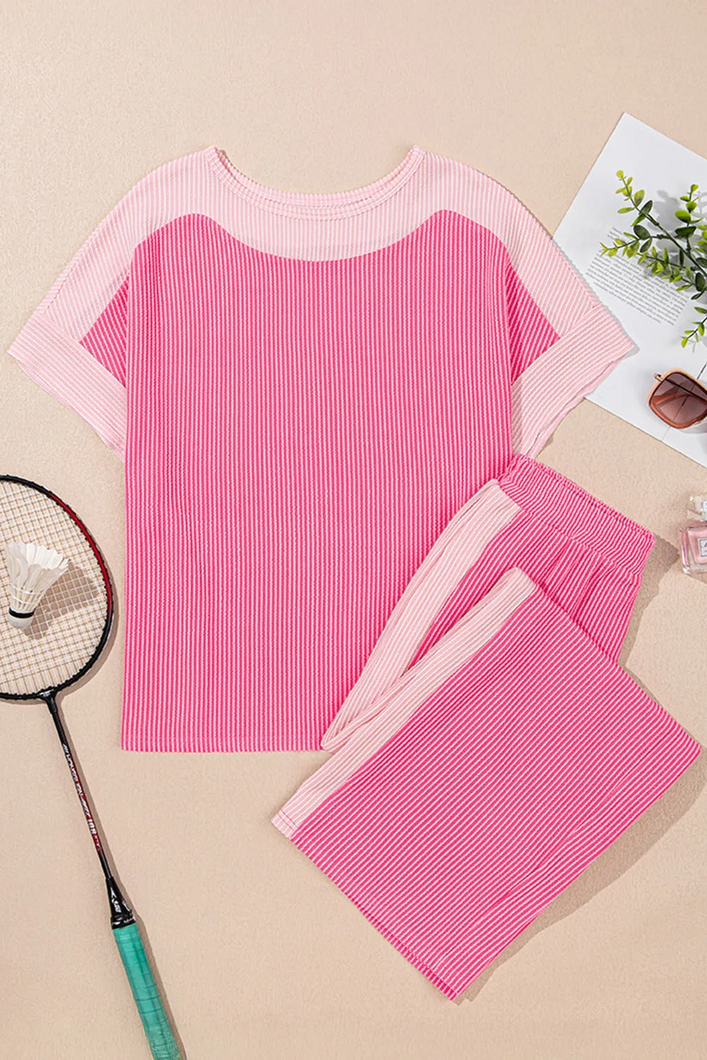 Sachet Pink 2-tone Patchwork Ribbed Co-ord Outfit sold by eAura product image thumbnail 4