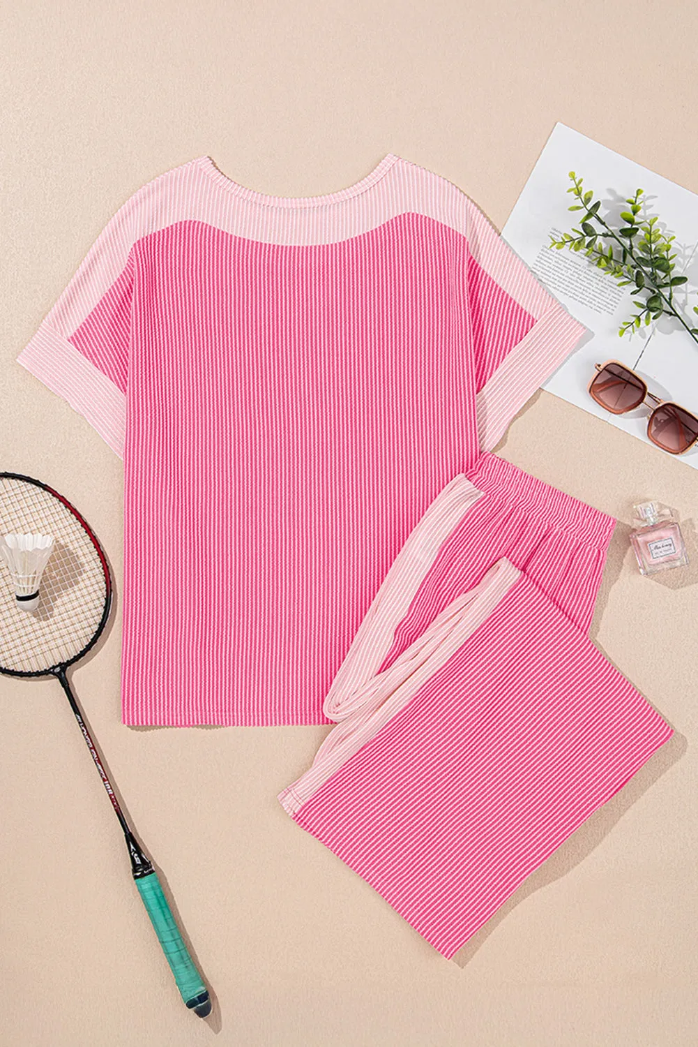 Sachet Pink 2-tone Patchwork Ribbed Co-ord Outfit sold by eAura product image thumbnail 5