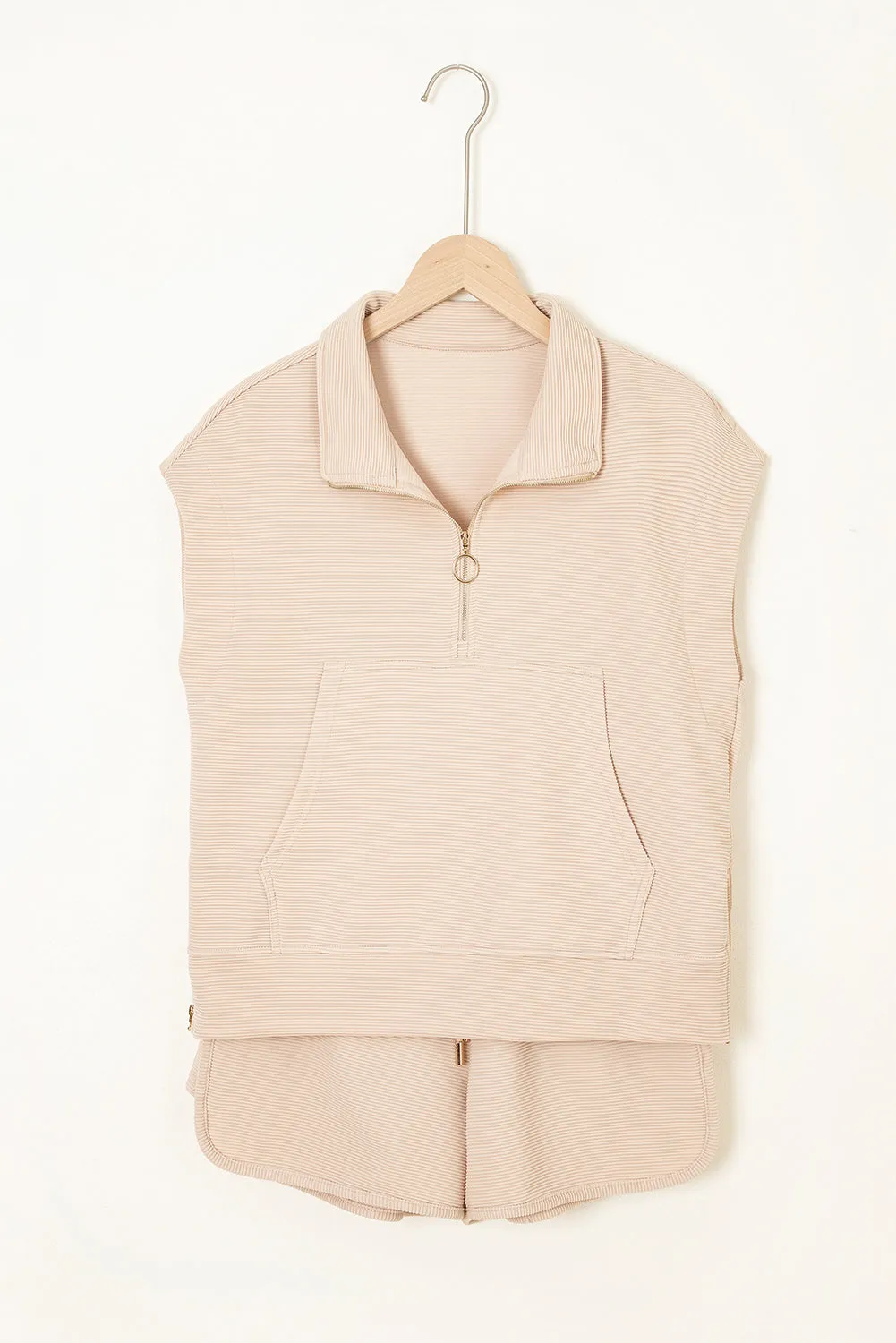 Textured Half Zip Kangaroo Pocket Top Drawstring Shorts Set Co-ord sold by eAura product image thumbnail 4