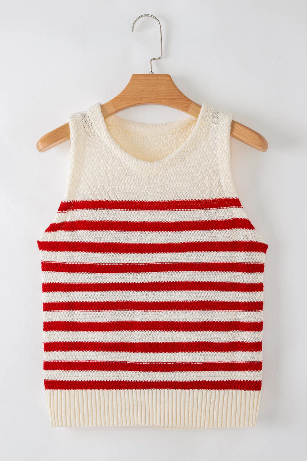 Red Stripe Textured Knit Ribbed Hem Sweater Sleeveless Top sold by eAura product image thumbnail 5