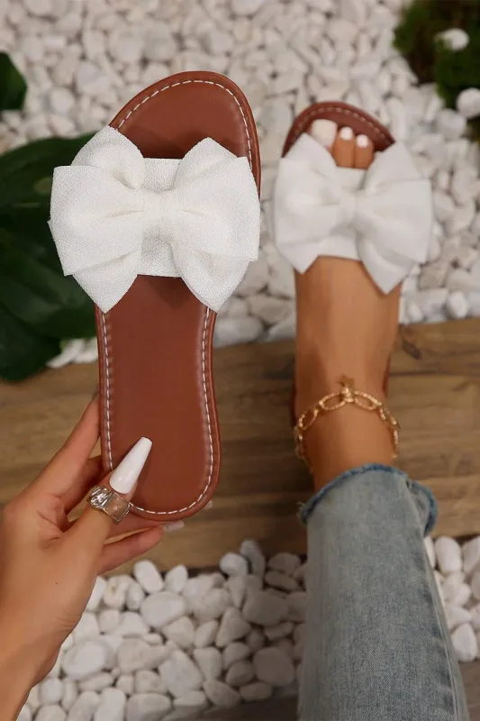 White Bow Decor Flat Sandals sold by eAura