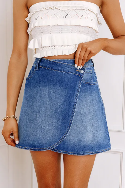 Ashleigh Blue Wrapped Crossed Waist Denim Mini Skirt sold by eAura
