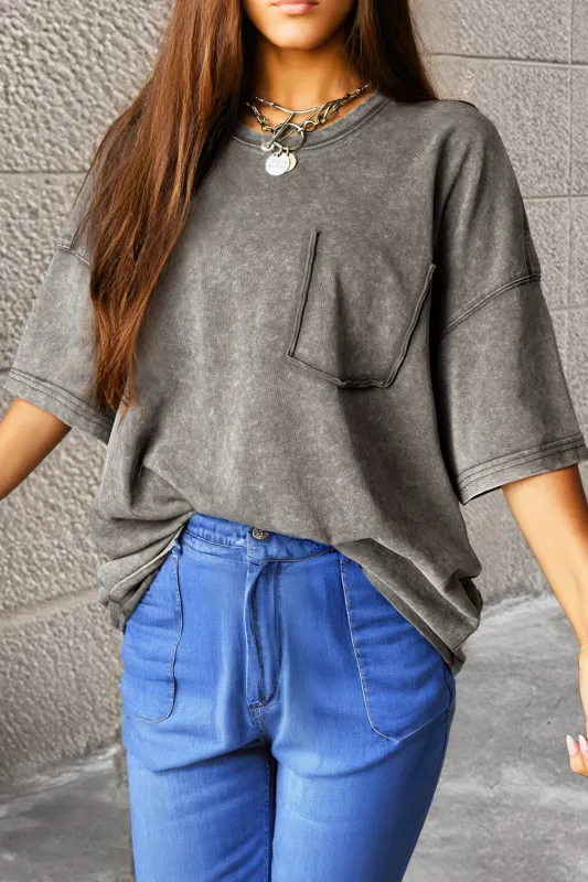 Philippine Grey Mineral Wash Half Sleeve Boyfriend Vintage T Shirt sold by eAura