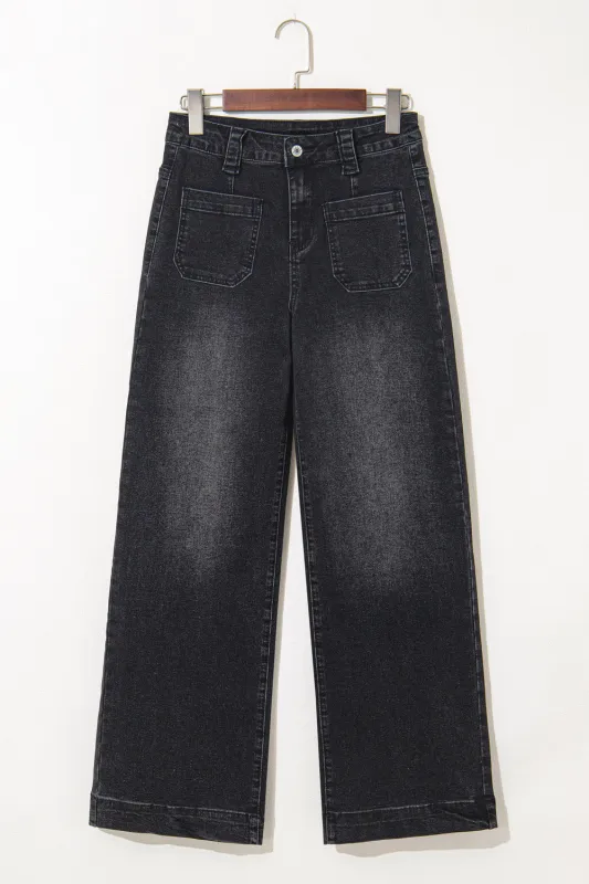 Black Wide Leg Pocketed High Waist Jeans sold by eAura