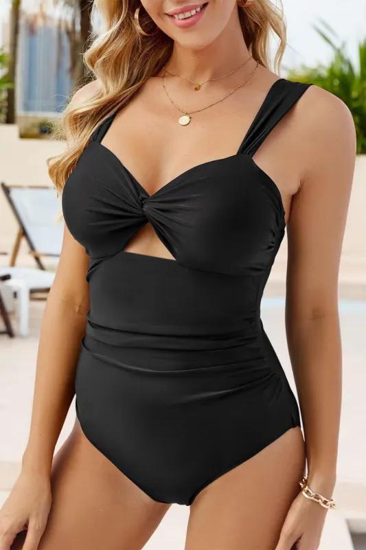 Black Cut out Twist Bowknot Backless One Piece Swimsuit sold by eAura