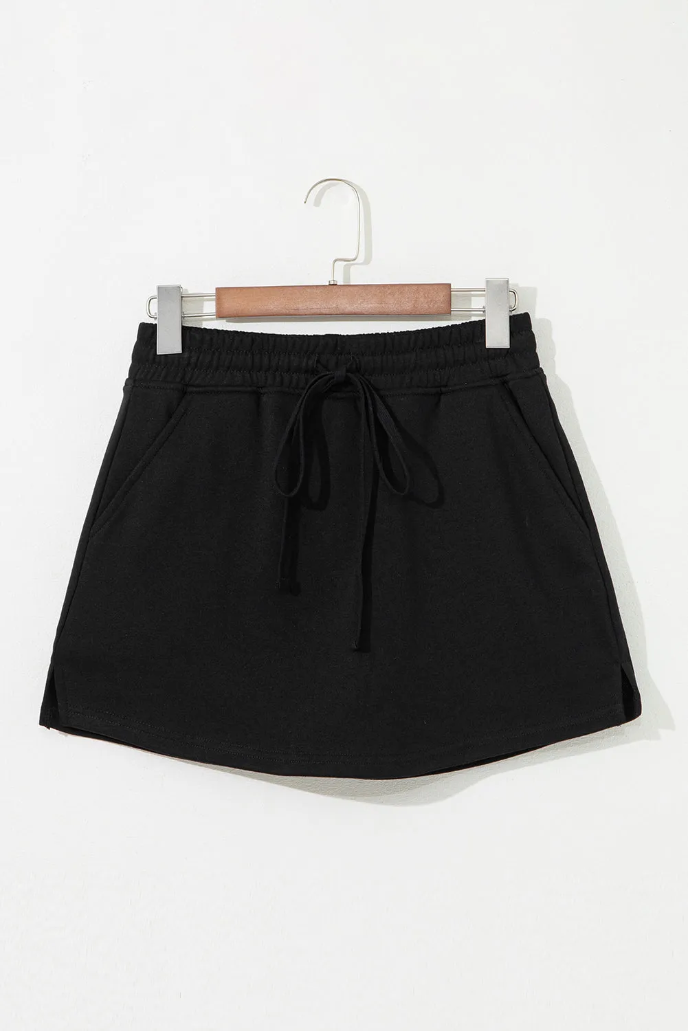 Black French Terry Drawstring Mini Skort with Pockets sold by eAura product image thumbnail 4