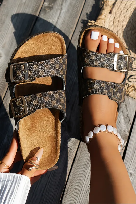 Coffee Vintage Double Buckle Comfortable Sandals made by eAura