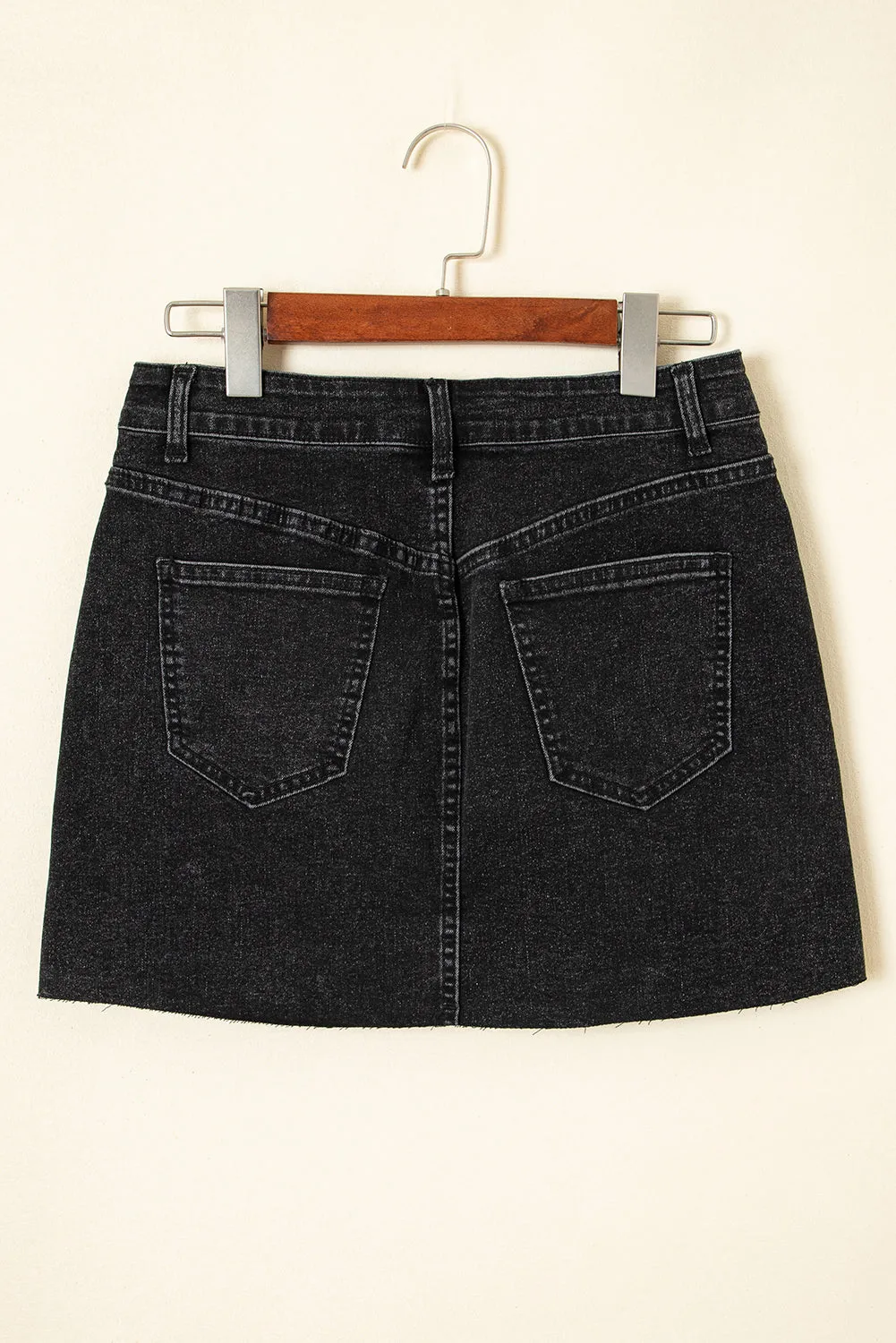 Carbon Grey Mineral Wash Ripped Raw Hem Denim Mini Skirt sold by eAura product image thumbnail 4