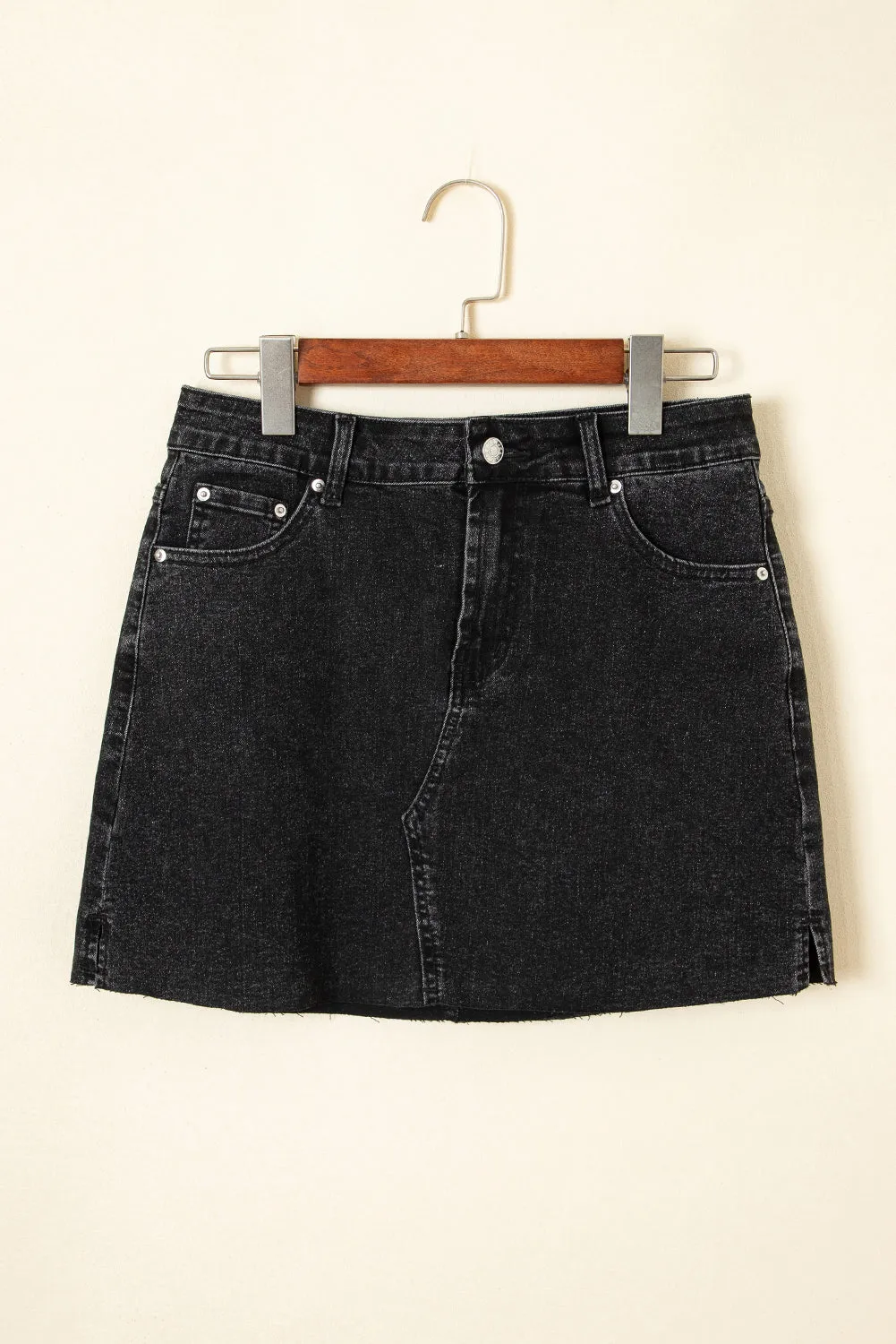 Carbon Grey Mineral Wash Ripped Raw Hem Denim Mini Skirt sold by eAura product image thumbnail 3