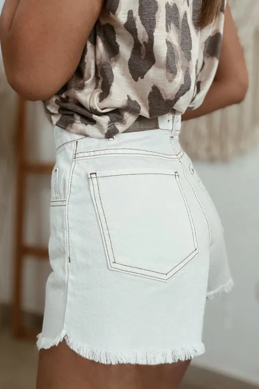 White Raw Hem High Waist Denim Shorts sold by eAura