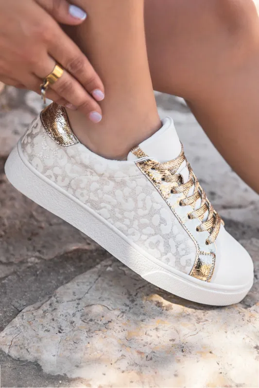 White Leopard Print Lace Up Sneaker sold by eAura