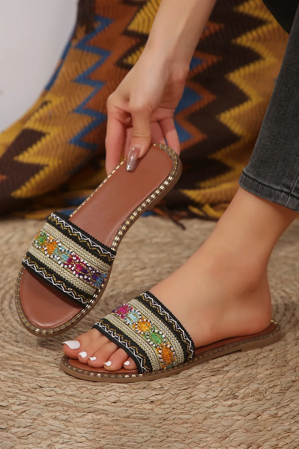 Chestnut Bohemian Pattern Crochet Faux Leather Beach Sandals sold by eAura product image thumbnail 2