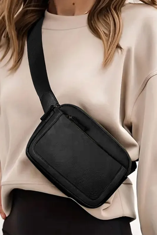 Black Minimalist Multi-zipped Crossbody Bag sold by eAura