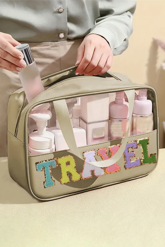 Parchment TRAVEL Letter Print Clear PVC Makeup Bag sold by eAura