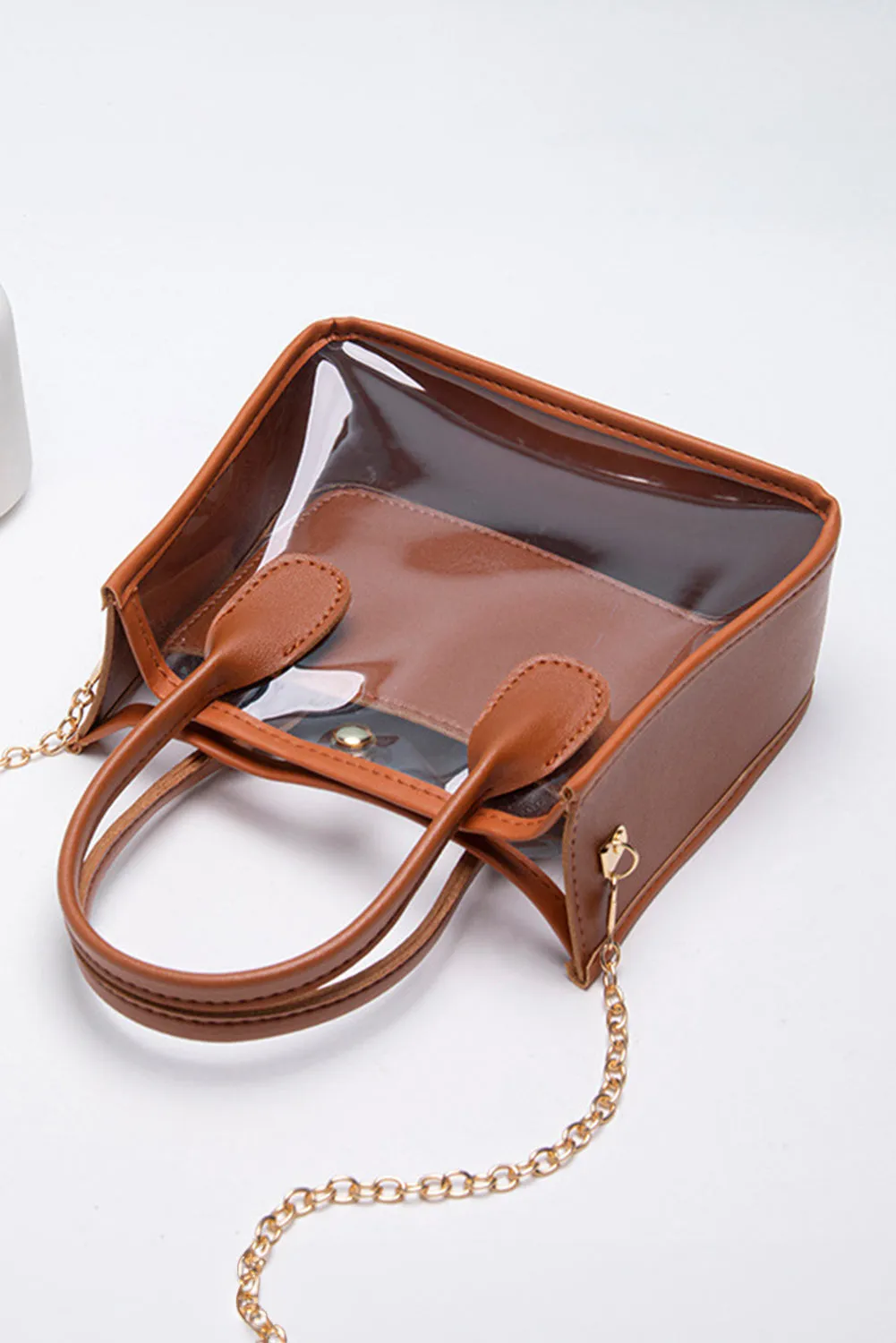 Chestnut PVC PU Leather Chain Strap Clear Shoulder Bag sold by eAura product image thumbnail 3