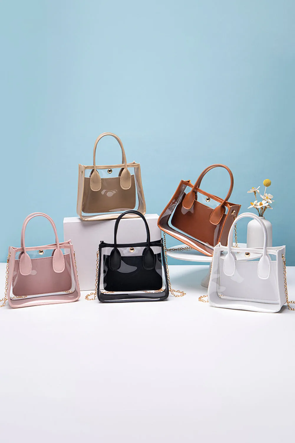 Chestnut PVC PU Leather Chain Strap Clear Shoulder Bag sold by eAura product image thumbnail 4