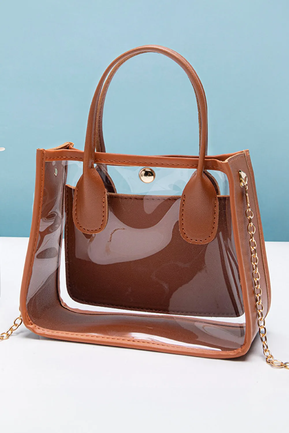 Chestnut PVC PU Leather Chain Strap Clear Shoulder Bag sold by eAura