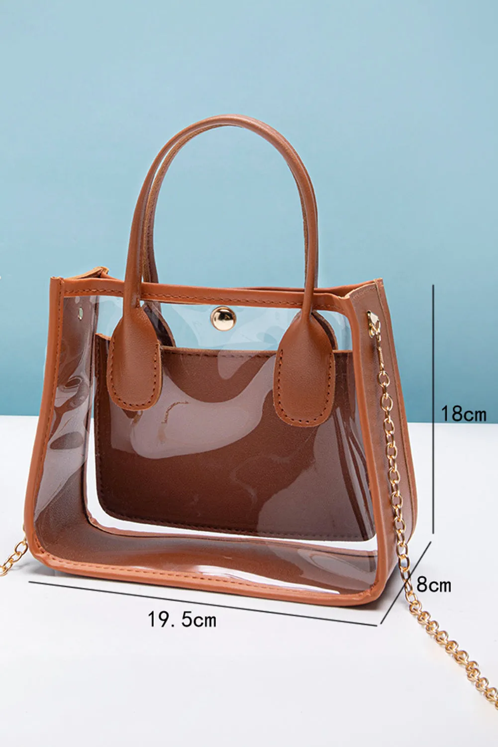 Chestnut PVC PU Leather Chain Strap Clear Shoulder Bag sold by eAura product image thumbnail 5