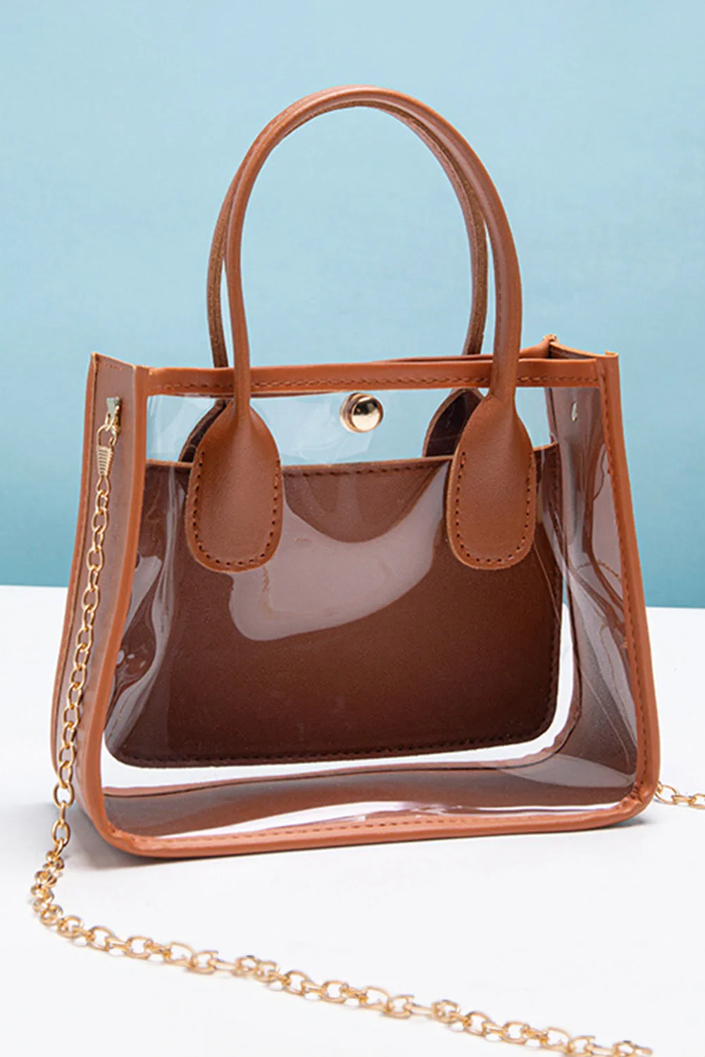 Chestnut PVC PU Leather Chain Strap Clear Shoulder Bag sold by eAura product image thumbnail 2