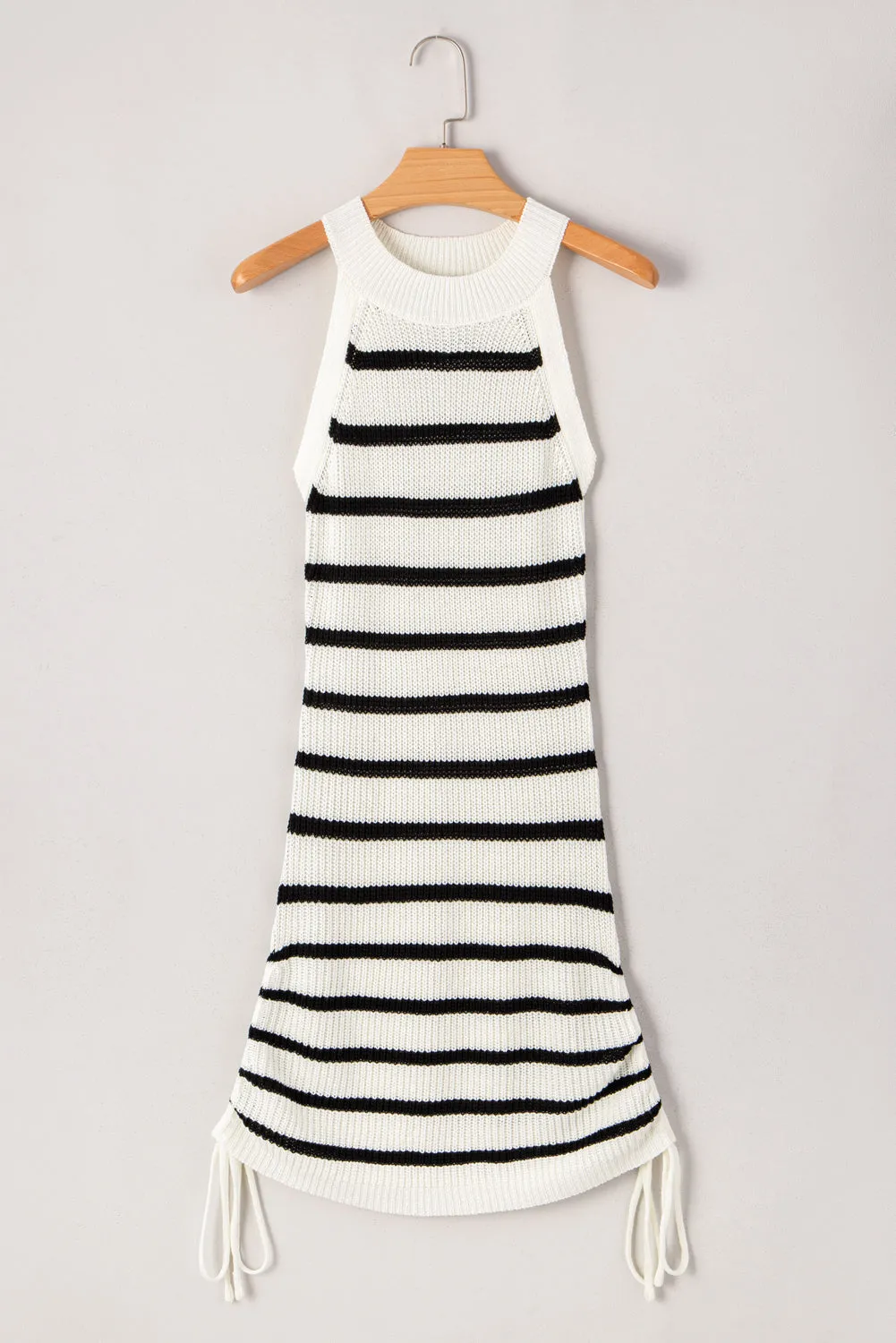 Black Stripe Knit Drawstring Detail Sleeveless Dress sold by eAura product image thumbnail 4