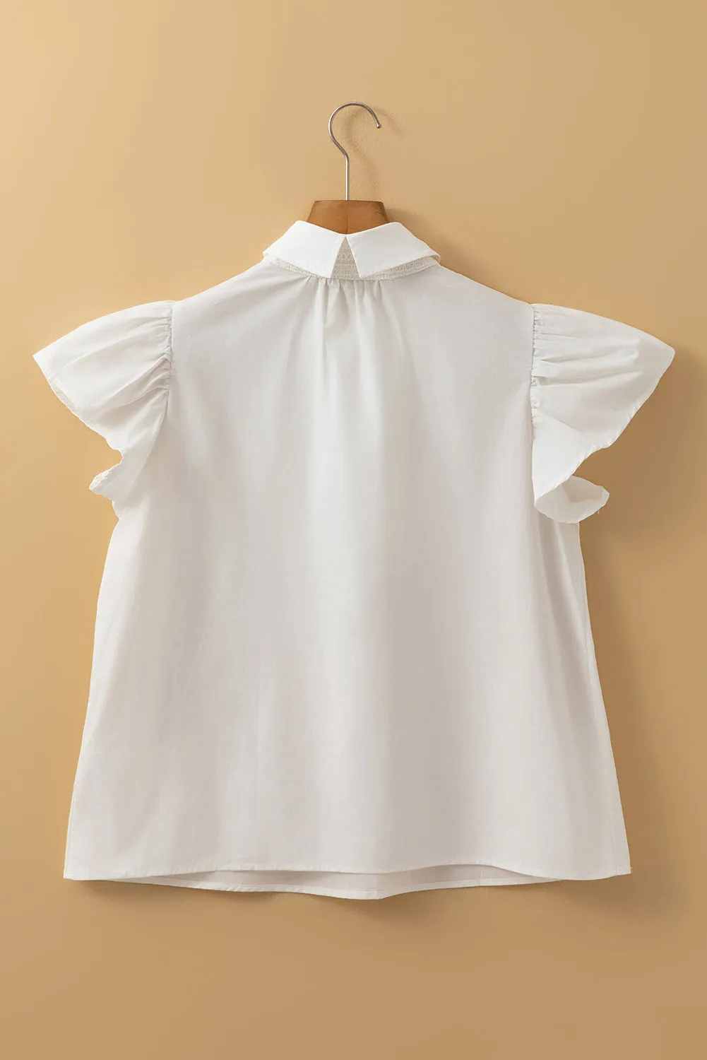 White Half Button Lace Patchwork Flutter Sleeve Blouse sold by eAura product image thumbnail 5