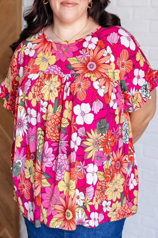 Rose Plus Size Floral Print Ruffle Short Sleeve Blouse sold by eAura