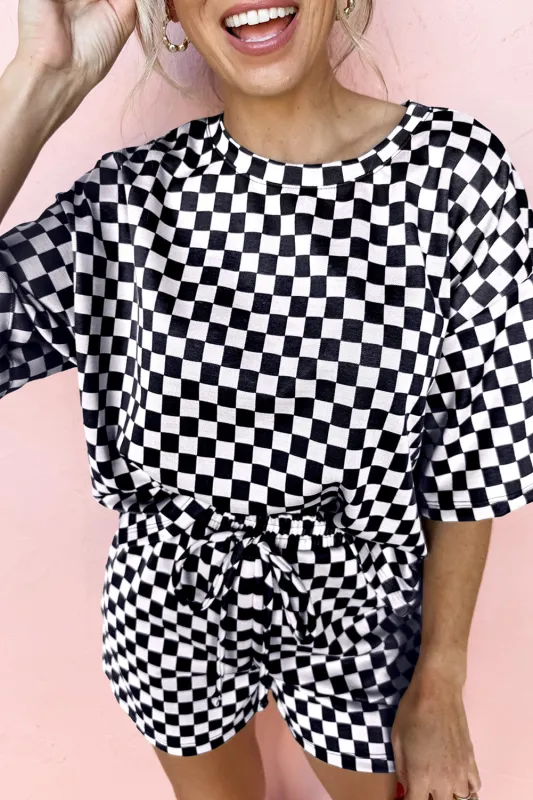 Black Checkered Top and Short Casual 2pcs Set sold by eAura