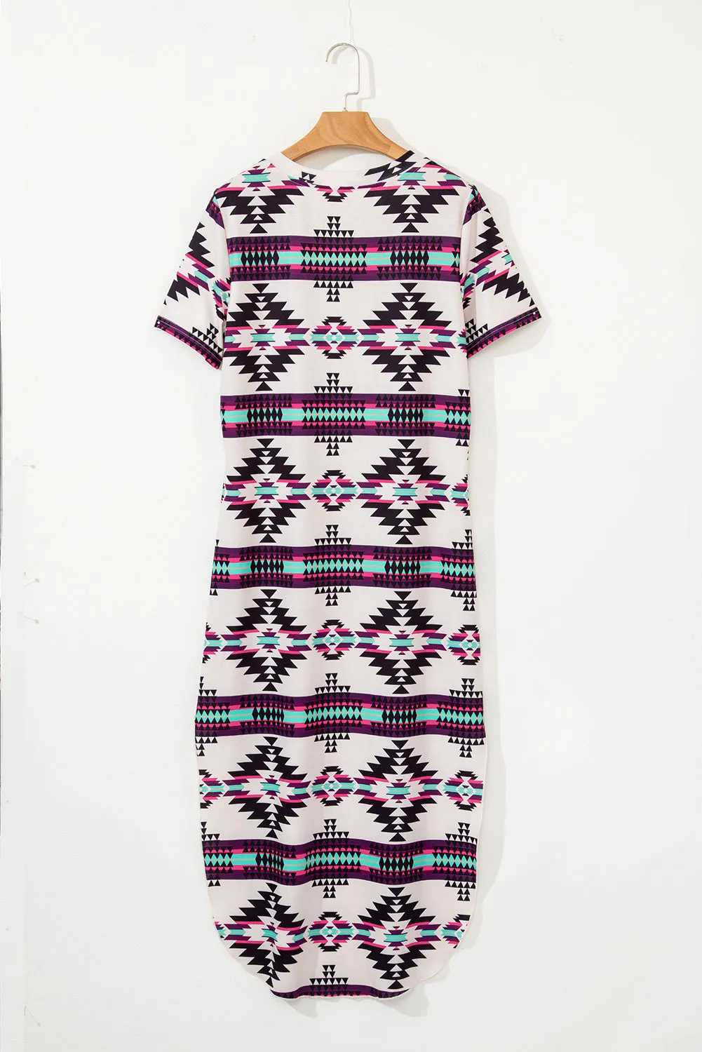 Beige Western Aztec Printed Long T-shirt Dress sold by eAura product image thumbnail 5