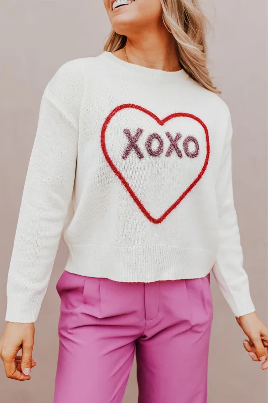 Rose Heart XOXO Pattern Drop Shoulder Rib Knit Sweater sold by eAura