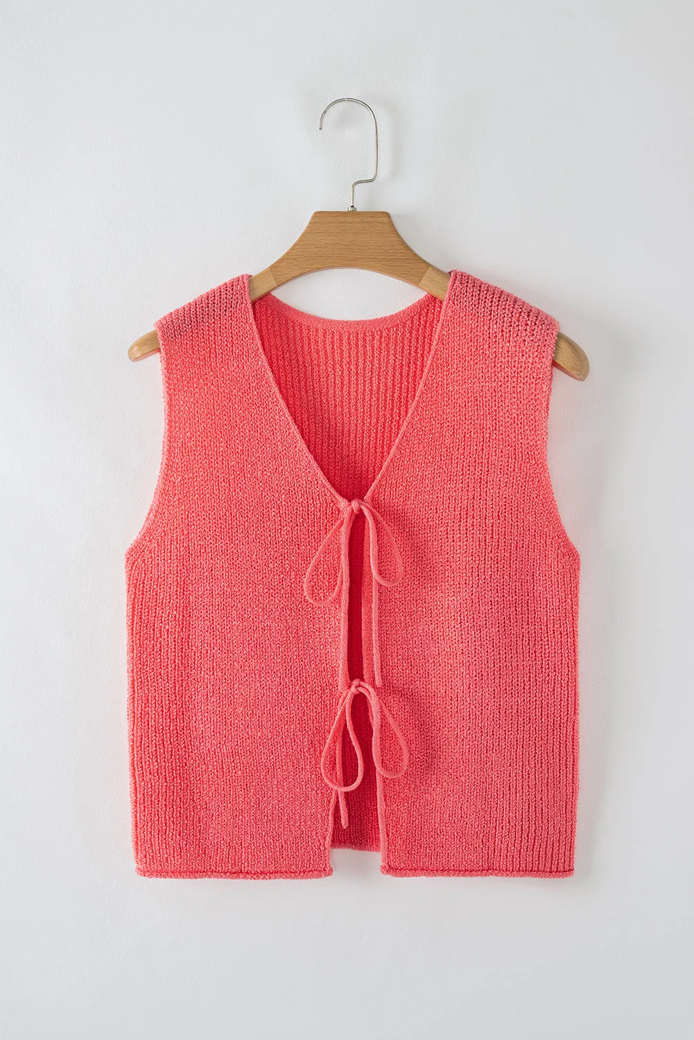 Tomato Red Lace-up Front V Neck Sweater Vest sold by eAura product image thumbnail 4