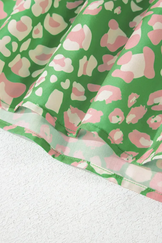 Green Plus Size Floral Tassel Tie Split Neck Puff Sleeve Blouse sold by eAura