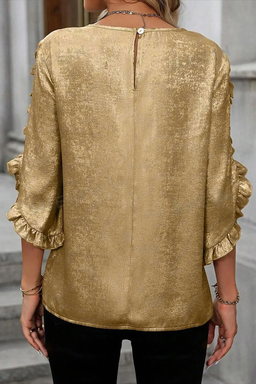 Gold Metallic Luster Frilled Half Sleeve Blouse sold by eAura product image thumbnail 2
